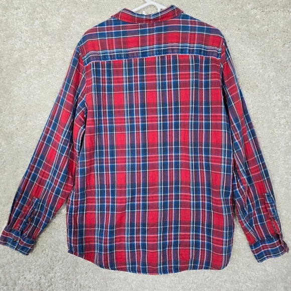 Marine Layer Shirt‎ Mens XL Red Blue Plaid Flannel Long Sleeve Button Up - Picture 8 of 13